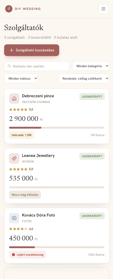 A DIY Wedding szolgáltató-kezelője telefonon